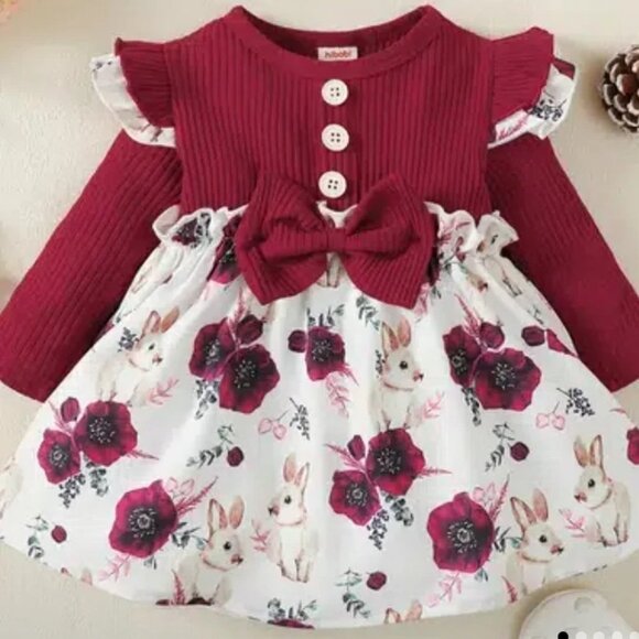 NWOT Baby Floral Bunny Long Sleeve Dress - Picture 1 of 2